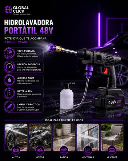 Hidrolavadora Portátil Inalámbrica 48V | Limpieza Potente en Cualquier Lugar