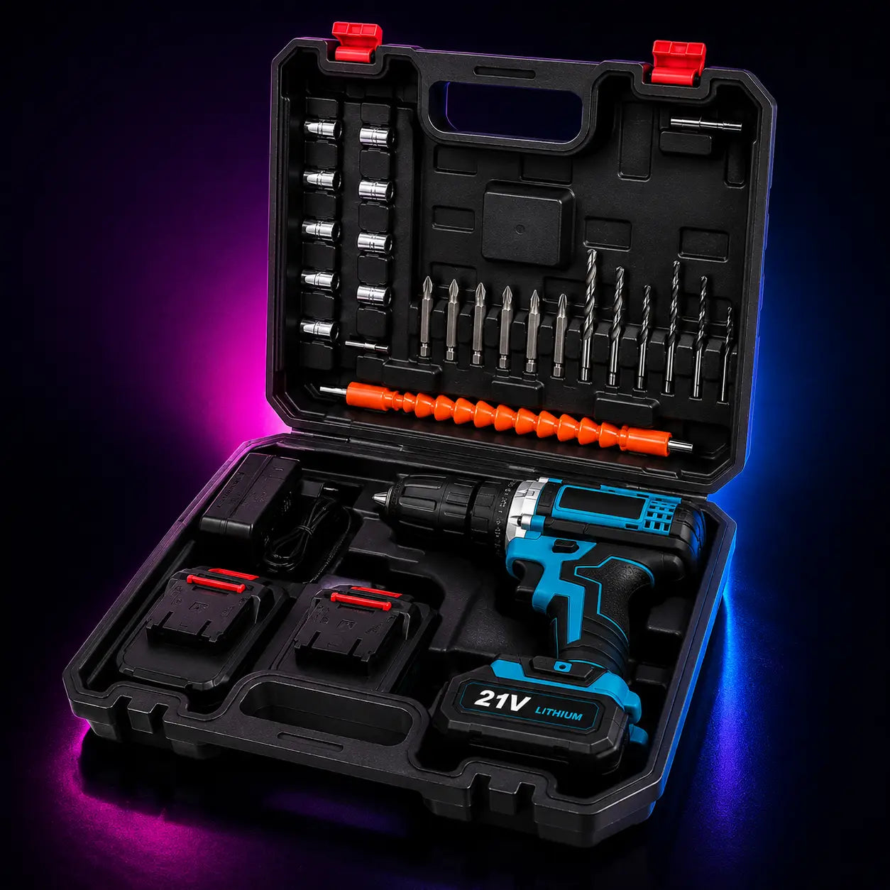 Taladro Inalámbrico 21V Profesional + Kit Completo